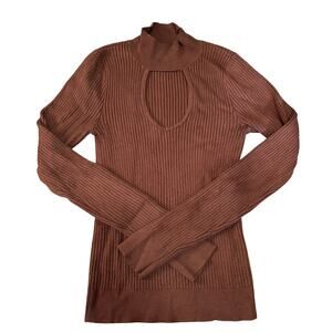 ABERCROMBIE & FITCH Women's Mock Neck Ribbed Knit Long Sleeve Size XS In Brown